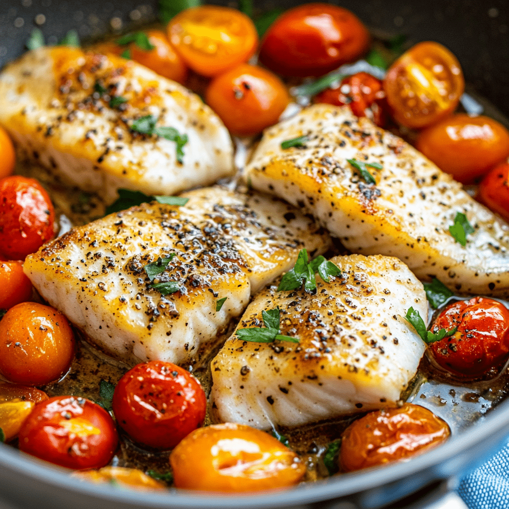 Pan-Seared Cod in White Wine Tomato Sauce