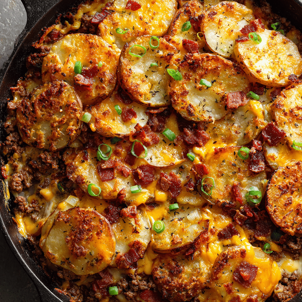 Loaded Ground Beef and Potatoes Skillet