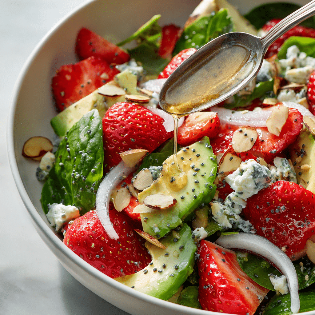 Strawberry Avocado Spinach Salad with Poppyseed Dressing