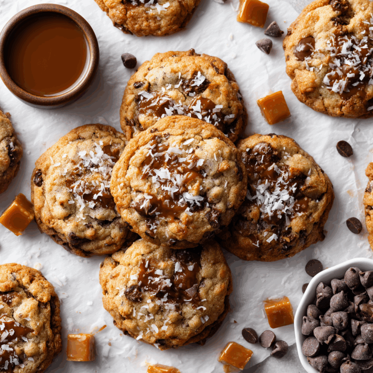 Thick and Chewy Caramel Coconut Cookies